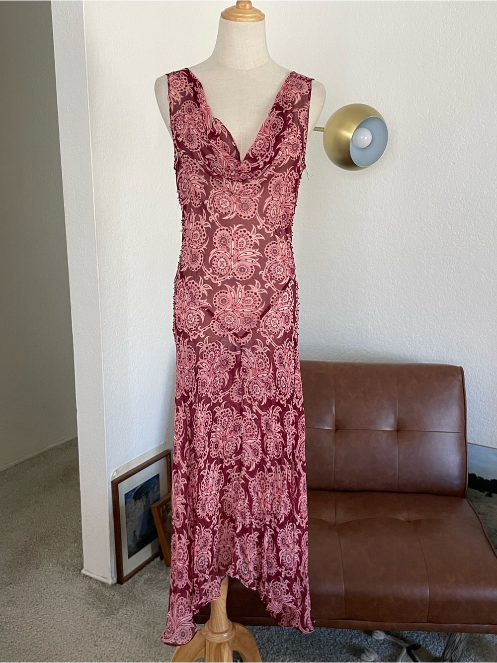 Fairy Boho Hippie Paisley Beaded Silk Cowl Dress